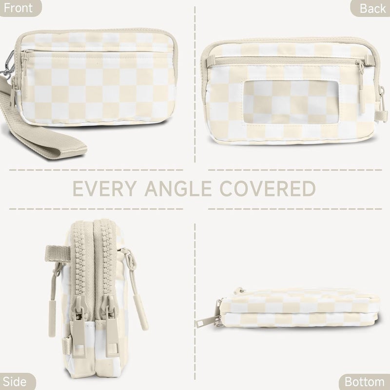 NBERMOTION Checkered Nylon Wristlet Wallets for Women RFID Blocking Purse With Credit Card Holder & Crossbody Strap - Image 4